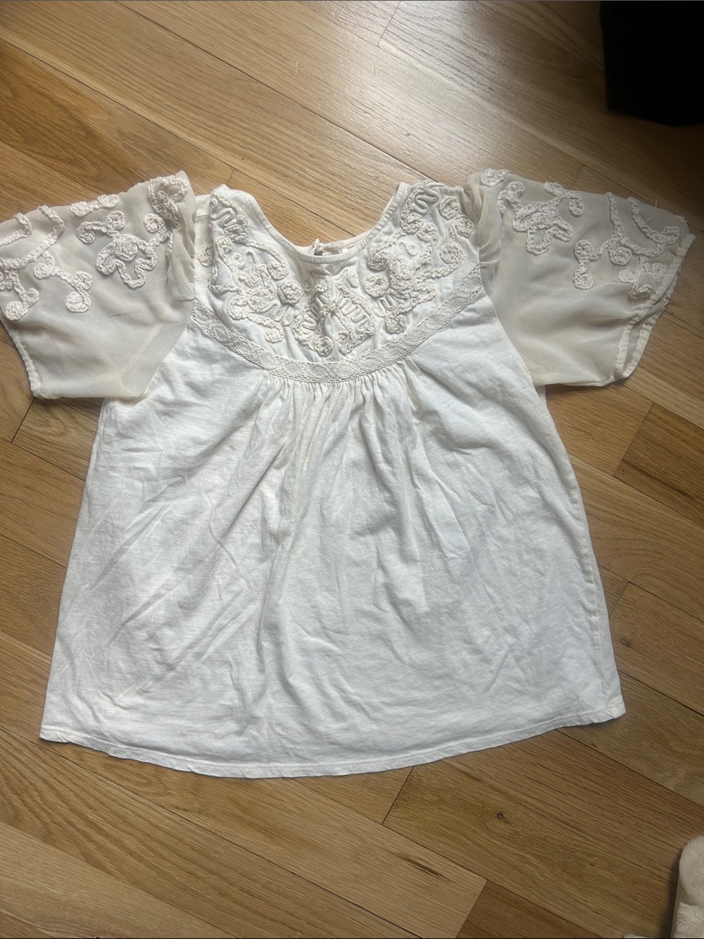 Anthropologie Cream Short Sleeve cotton Top